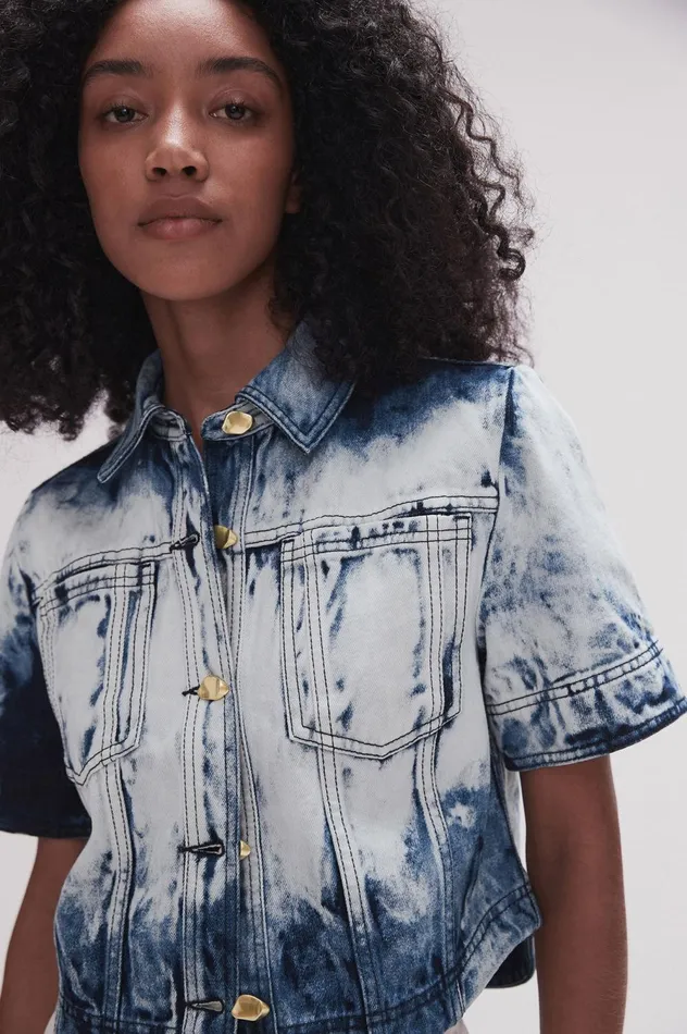 Enigma Denim Cropped Shirt Tie Dye Indigo Women Aje Denim