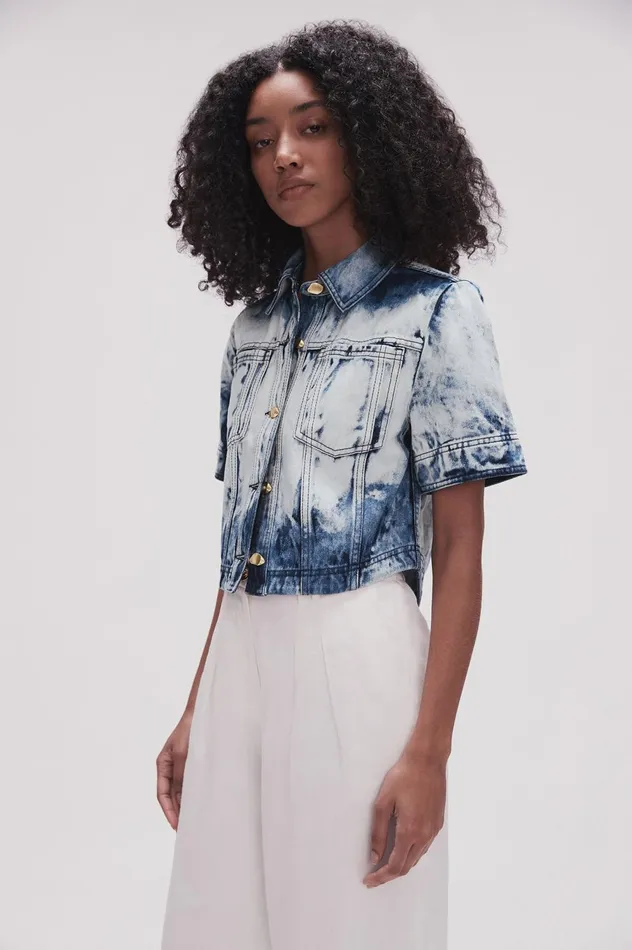 Enigma Denim Cropped Shirt Tie Dye Indigo Women Aje Denim
