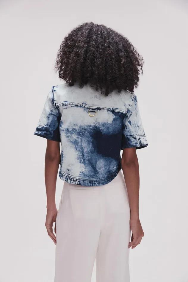 Enigma Denim Cropped Shirt Tie Dye Indigo Women Aje Denim