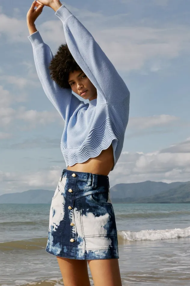 Enigma Denim Mini Skirt Tie Dye Indigo Women Aje Skirts