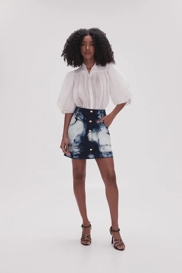 Enigma Denim Mini Skirt Tie Dye Indigo Women Aje Skirts