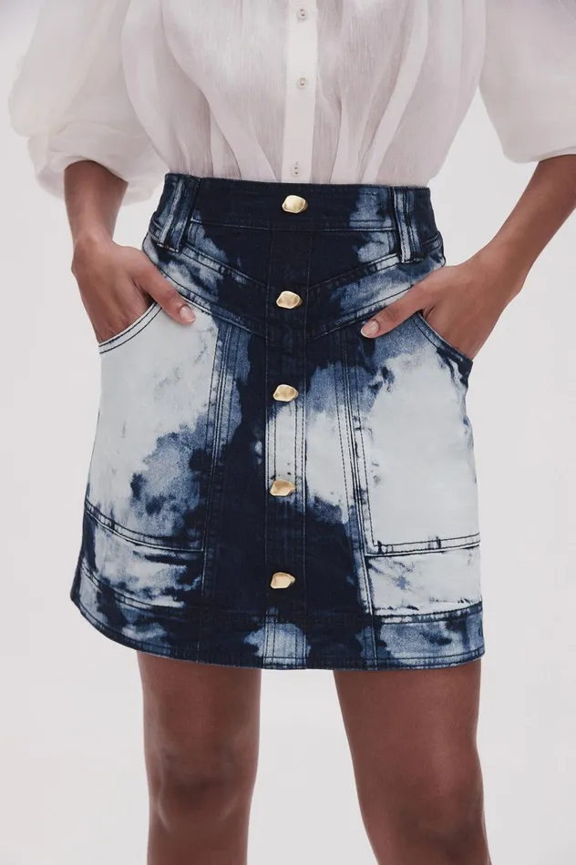 Enigma Denim Mini Skirt Tie Dye Indigo Women Aje Skirts