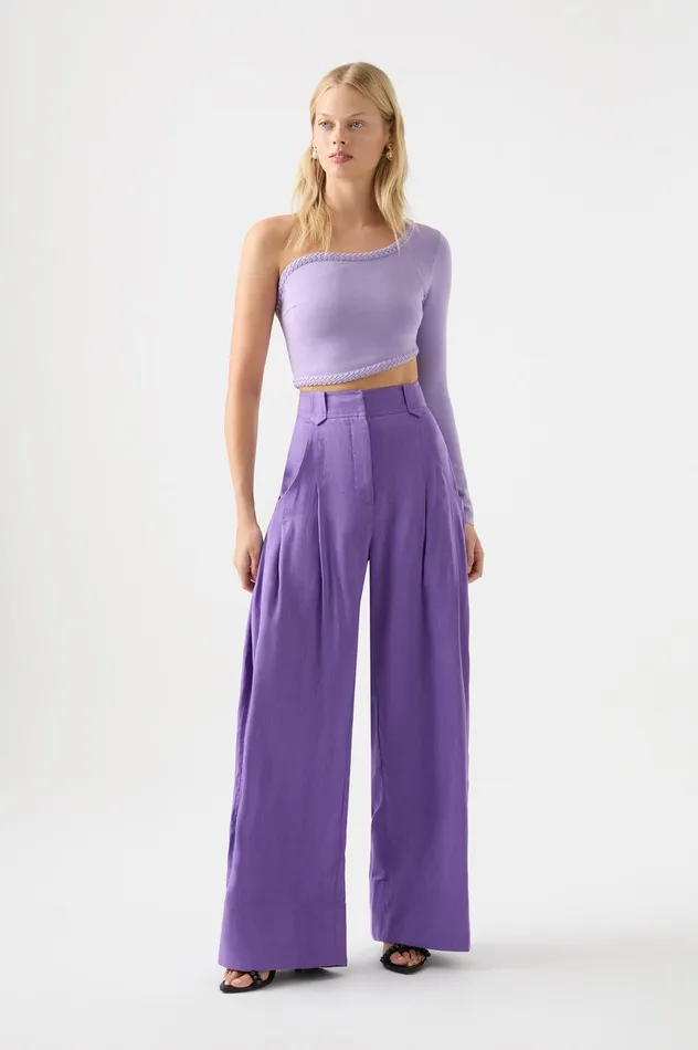Equinox Pleated Wide Leg Pant Deep Violet Women Aje Pants
