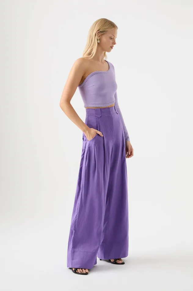 Equinox Pleated Wide Leg Pant Deep Violet Women Aje Pants