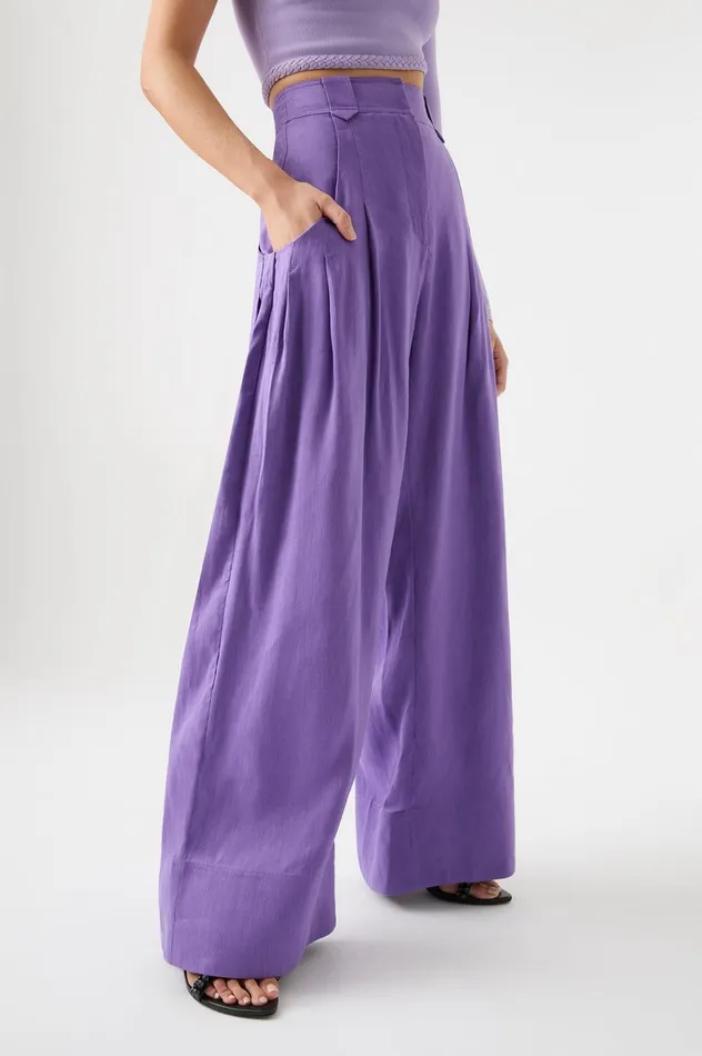 Equinox Pleated Wide Leg Pant Deep Violet Women Aje Pants