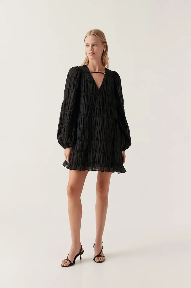 Evelina Ruched Mini Dress Black Women Aje Black Dresses