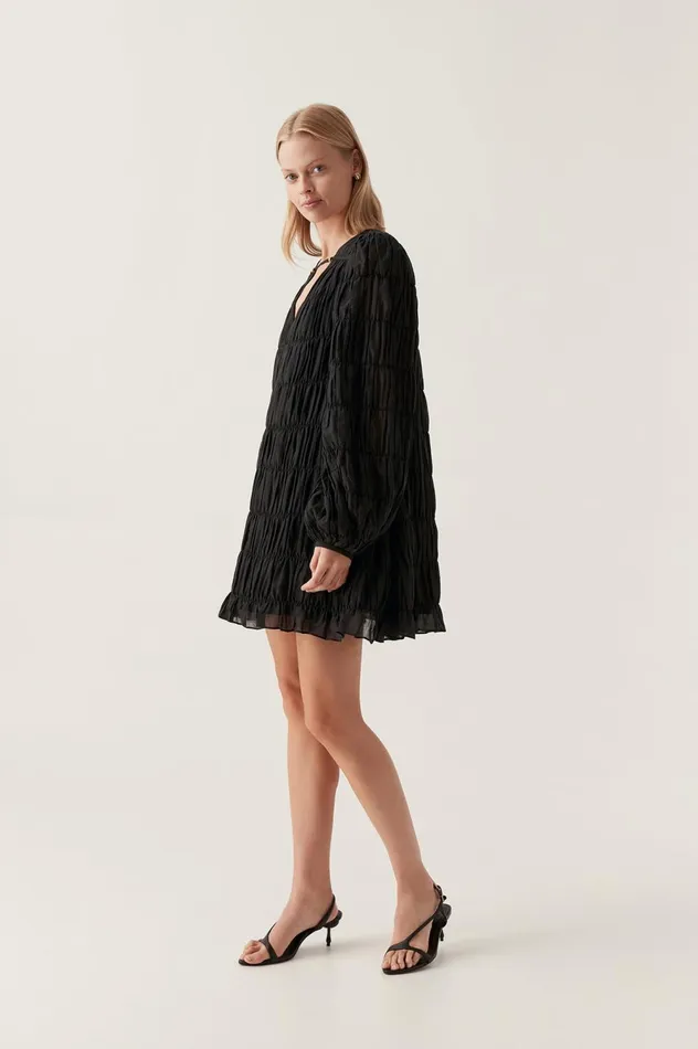 Evelina Ruched Mini Dress Black Women Aje Black Dresses