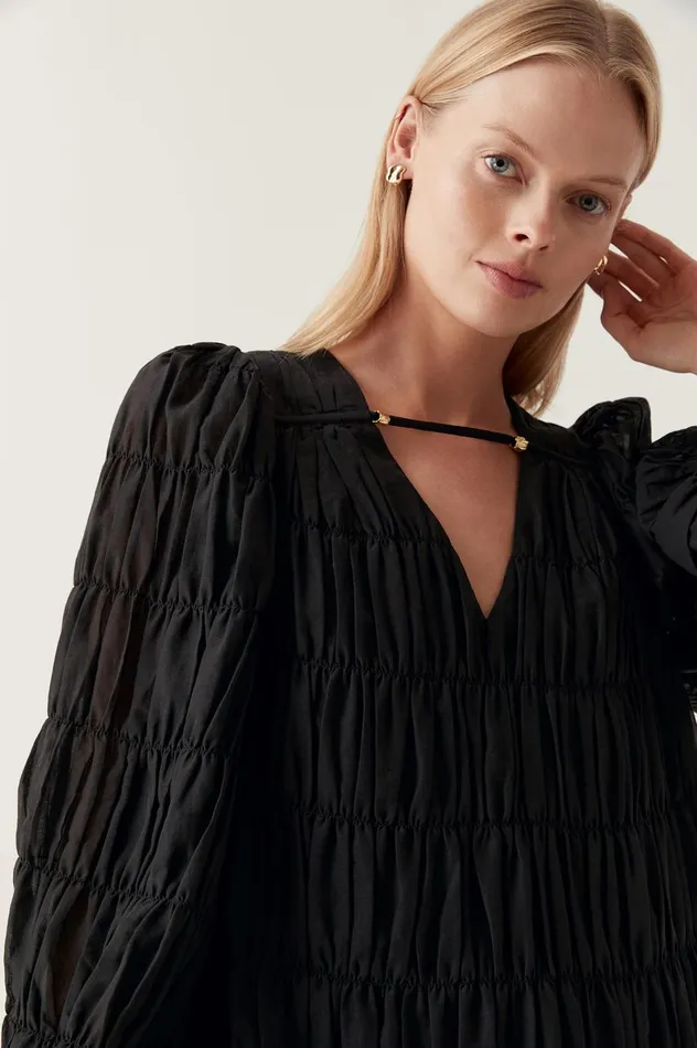 Evelina Ruched Mini Dress Black Women Aje Black Dresses
