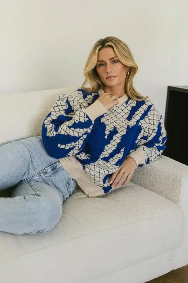 Felicity Abstract Sweater In Blue Blue Women Bohme Tops