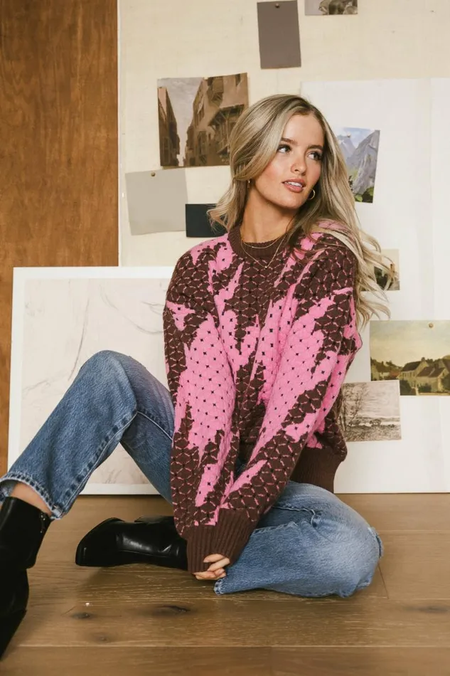 Felicity Abstract Sweater In Pink Pink Women Bohme Tops