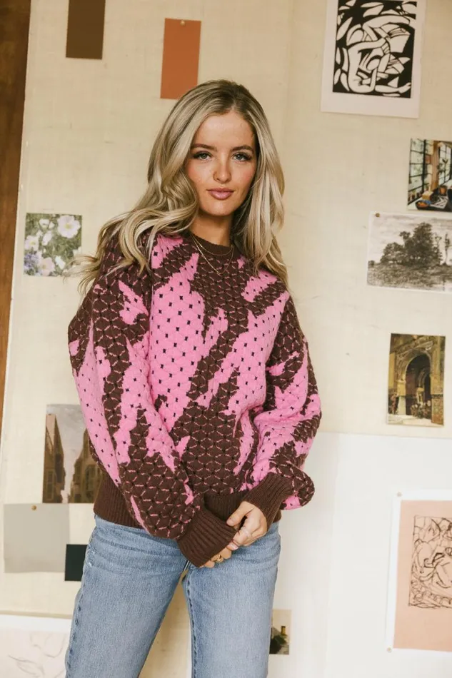 Felicity Abstract Sweater In Pink Pink Women Bohme Tops