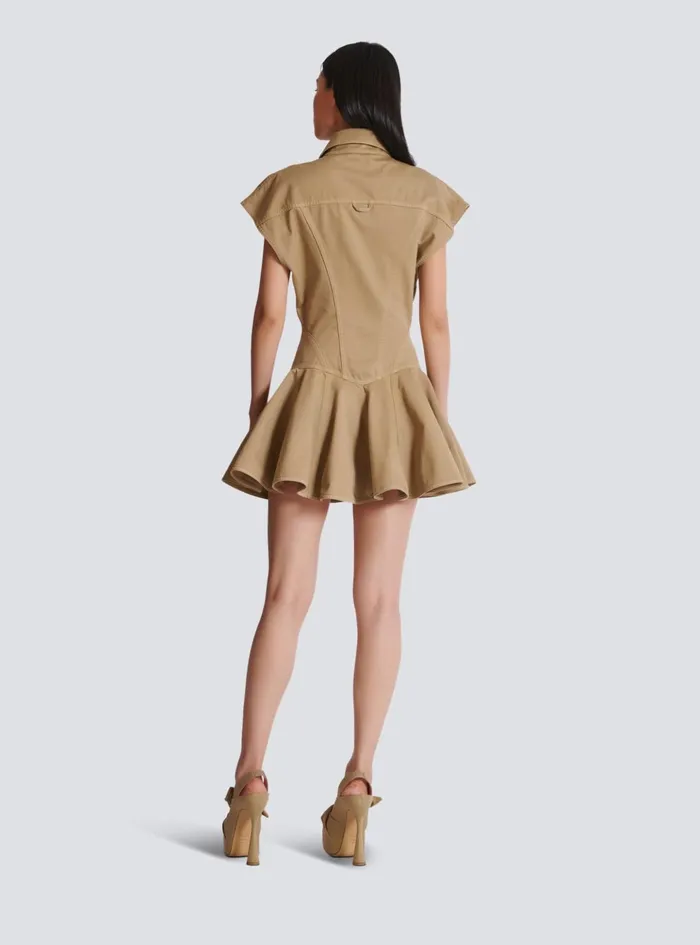 Flared Dress In Cotton Canvas Beige Women Balmain Dresses