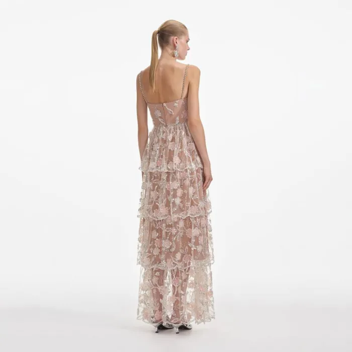 Flower Sequin Tier Maxi Dress Women Self Portrait Wedding Guest Flower Sequin Tier Maxi Dress Women Self Portrait Wedding Guest