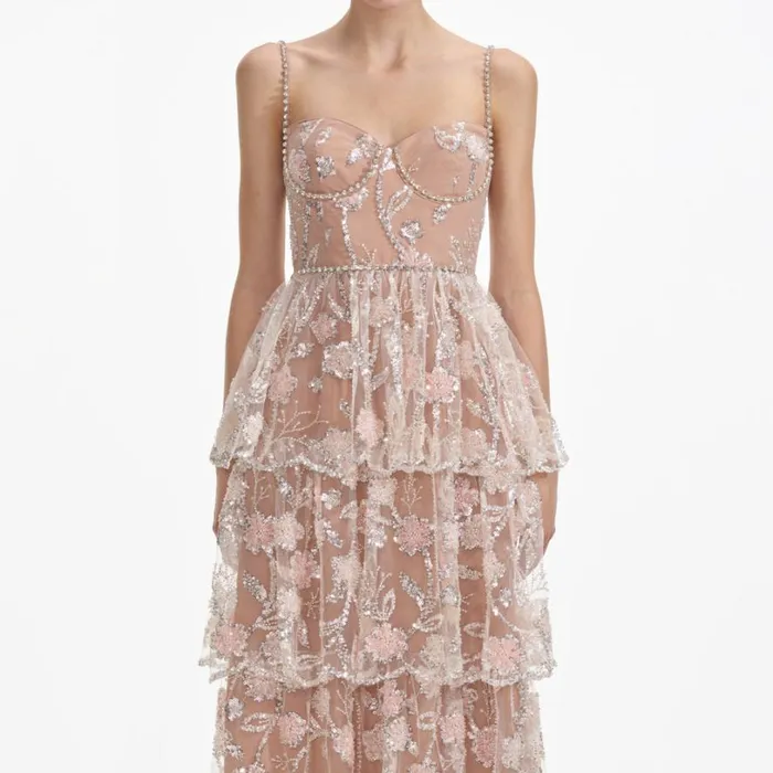 Flower Sequin Tier Maxi Dress Women Self Portrait Wedding Guest Flower Sequin Tier Maxi Dress Women Self Portrait Wedding Guest