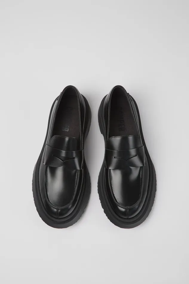 Formal Shoes Women Camper Walden Black Leather Moccasin Ballerinas