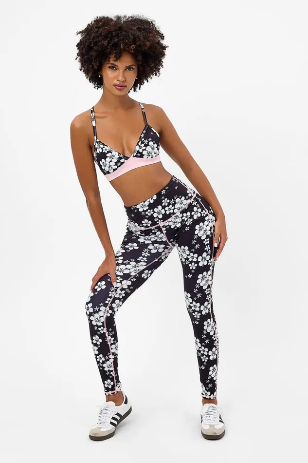 Frankies Bikinis Active Women Lively High Waist Floral Legging Plush Plumeria