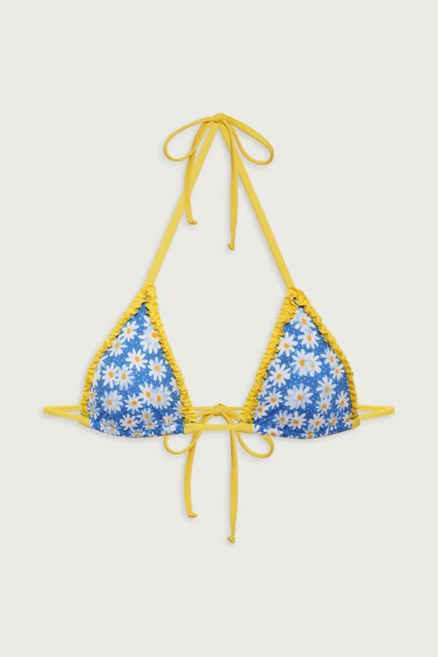 Frankies Bikinis Bikinis Women Nick Triangle Halter Bikini Top Blue Daisy