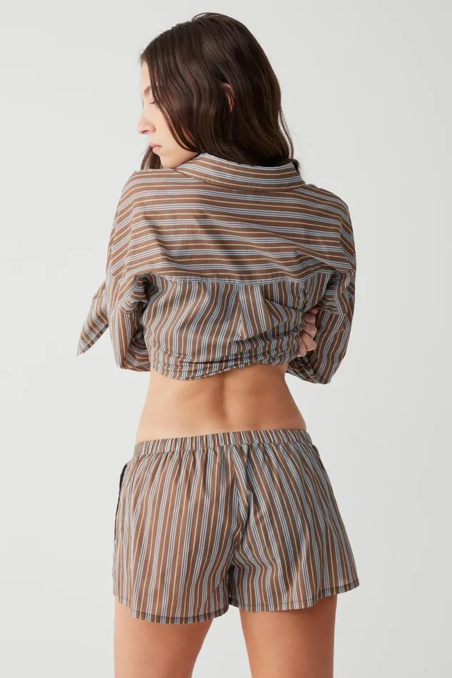 Frankies Bikinis Bottoms Women Farmhouse Striped Mini Short Ocean Stone