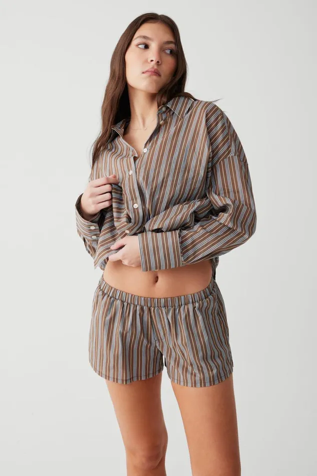 Frankies Bikinis Bottoms Women Farmhouse Striped Mini Short Ocean Stone
