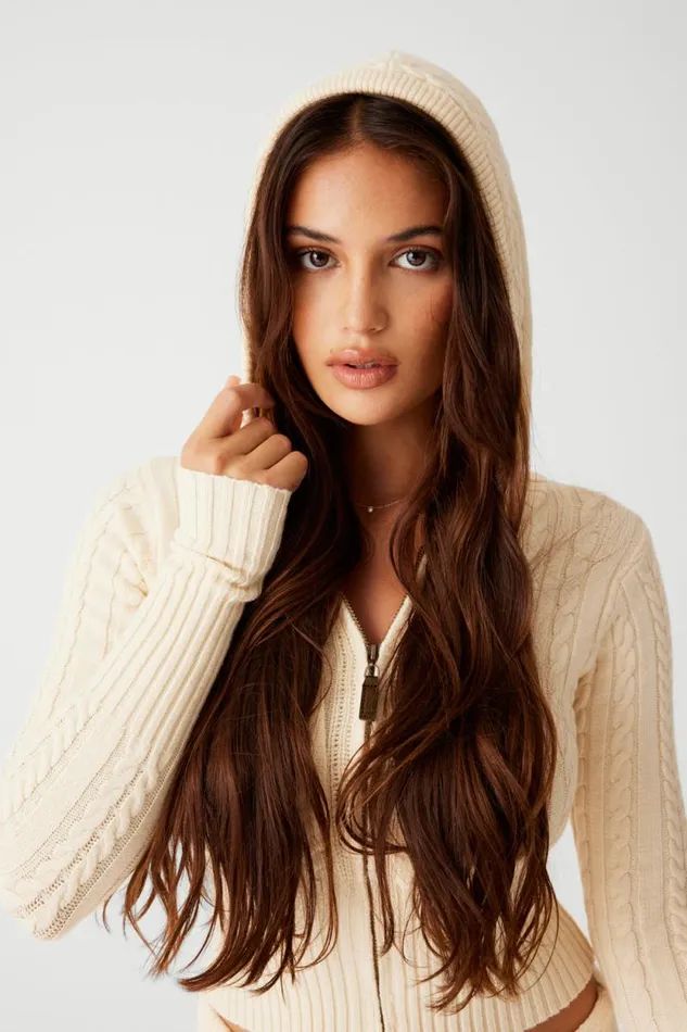 Frankies Bikinis Cloud Knits Women Aimee Cable Cloud Knit Hoodie French Vanilla