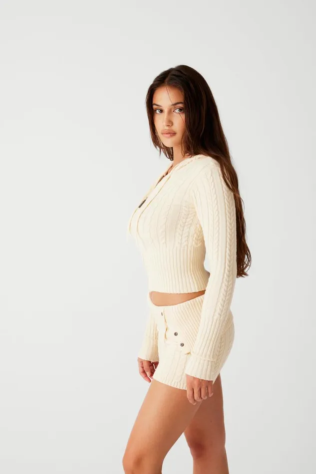 Frankies Bikinis Cloud Knits Women Aimee Cable Cloud Knit Hoodie French Vanilla