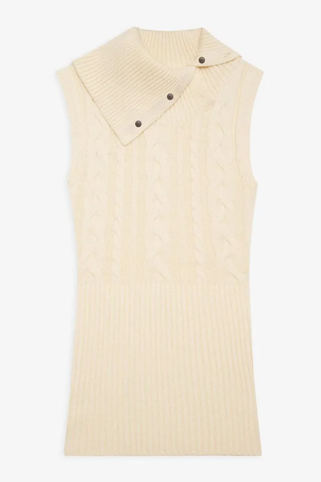 Frankies Bikinis Cloud Knits Women Axel Cable Cloud Knit Sleeveless Sweater French Vanilla