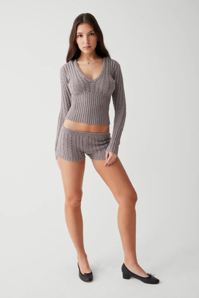 Frankies Bikinis Cloud Knits Women Evermore Cable Cloud Knit Micro Short Dark Pearl