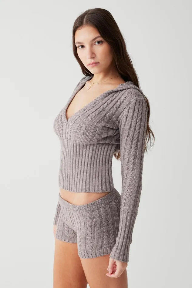 Frankies Bikinis Cloud Knits Women Evermore Cable Cloud Knit Sweater Dark Pearl
