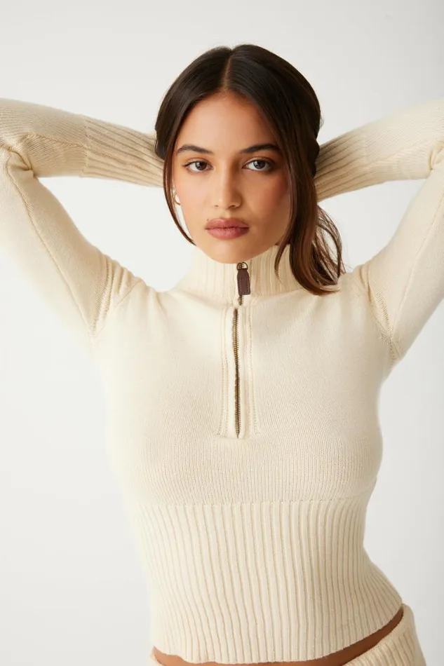 Frankies Bikinis Cloud Knits Women Maverick Cloud Knit Half Zip Sweater French Vanilla