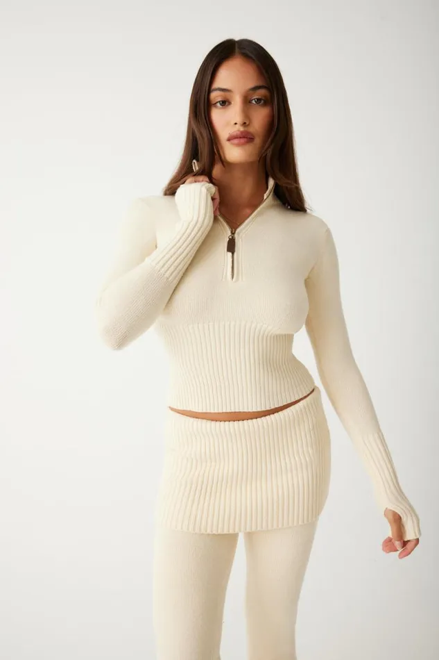 Frankies Bikinis Cloud Knits Women Maverick Cloud Knit Half Zip Sweater French Vanilla