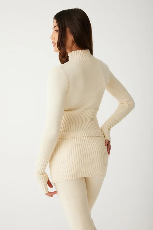 Frankies Bikinis Cloud Knits Women Maverick Cloud Knit Half Zip Sweater French Vanilla