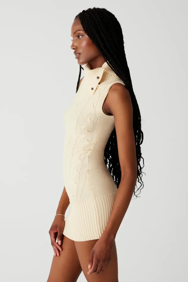 Frankies Bikinis Cloud Knits Women Storm Cable Cloud Knit Mini Dress French Vanilla