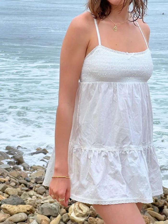 Frankies Bikinis Dresses Women Baby Embroidered Mini Dress White