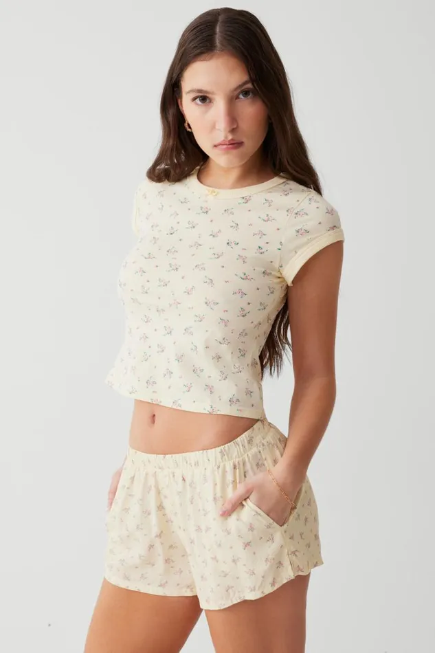 Frankies Bikinis Matching Sets Women Archie Floral Cotton Tee Buttercup Bouquet