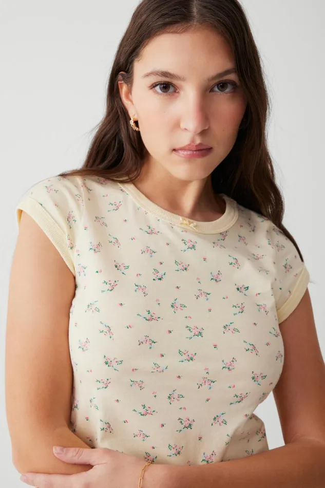 Frankies Bikinis Matching Sets Women Archie Floral Cotton Tee Buttercup Bouquet