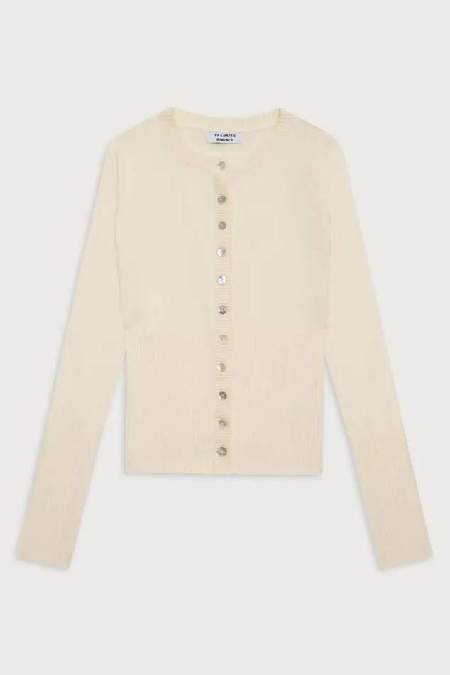 Frankies Bikinis Tops Women Lenon Cloud Knit Button Up Cardigan Porcelain
