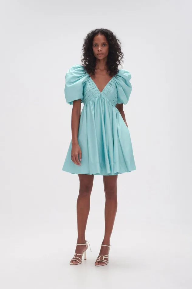Gabrielle Plunge Mini Dress Spearmint Blue Women Aje Mini Dresses
