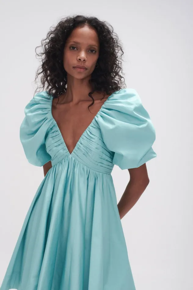 Gabrielle Plunge Mini Dress Spearmint Blue Women Aje Mini Dresses
