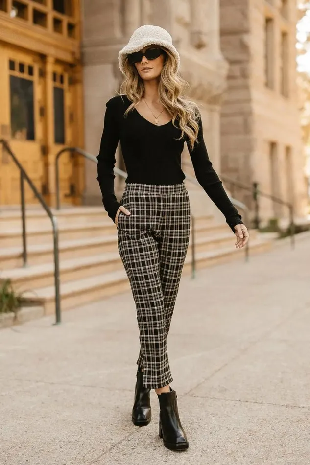 Georgie Plaid Pants Black Women Bohme Pants