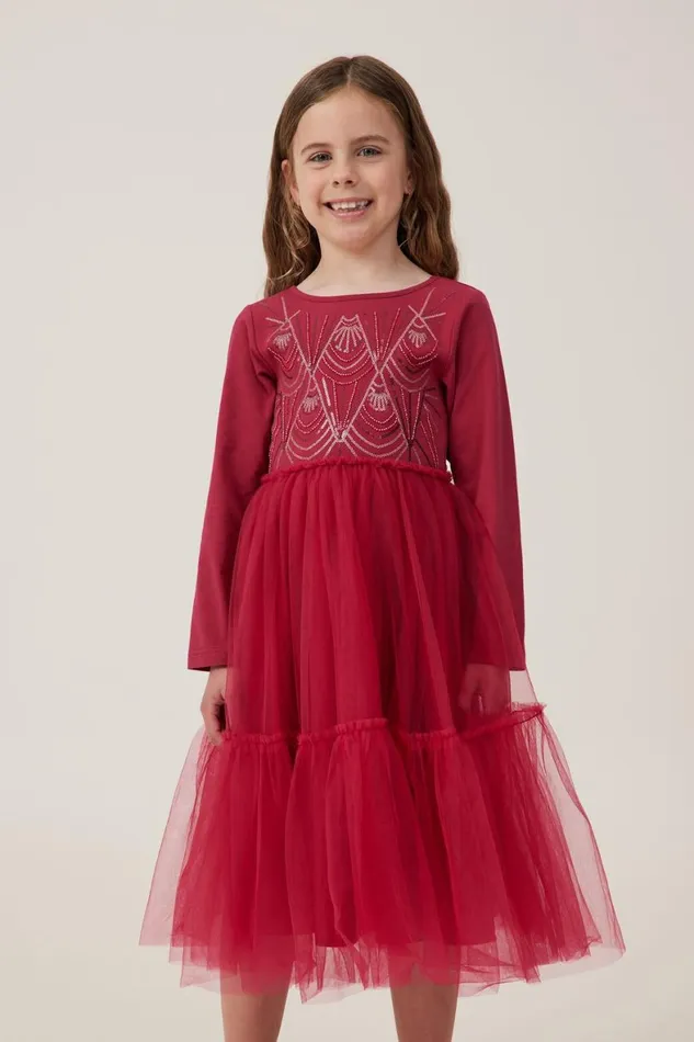 Girls 214 Dresses Cotton On Iris Long Sleeve Dress Berrydeco Sparkle