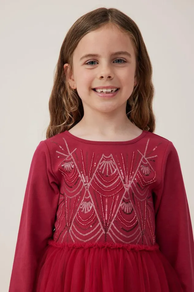 Girls 214 Dresses Cotton On Iris Long Sleeve Dress Berrydeco Sparkle