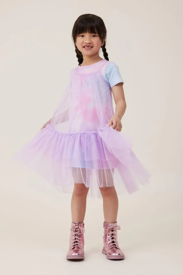 Girls 214 Dresses Cotton On Kristen Dress Up Dress Lilac Droprainbow Tie Dye