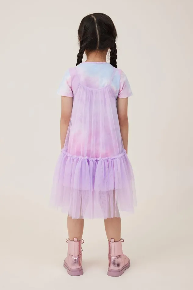 Girls 214 Dresses Cotton On Kristen Dress Up Dress Lilac Droprainbow Tie Dye
