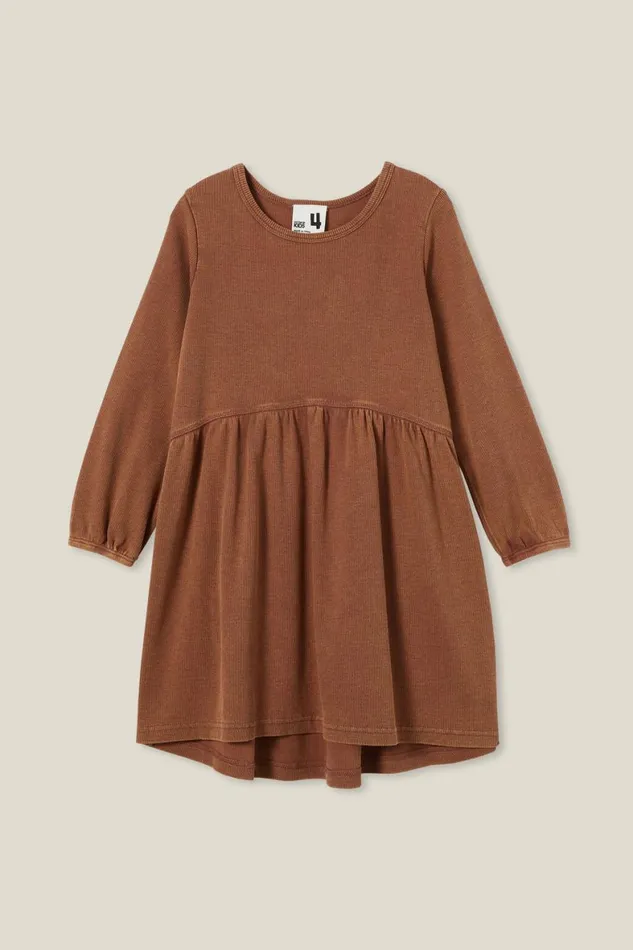 Girls 214 Dresses Cotton On Savannah Long Sleeve Dress Coco Jumbo Ribsnow Wash