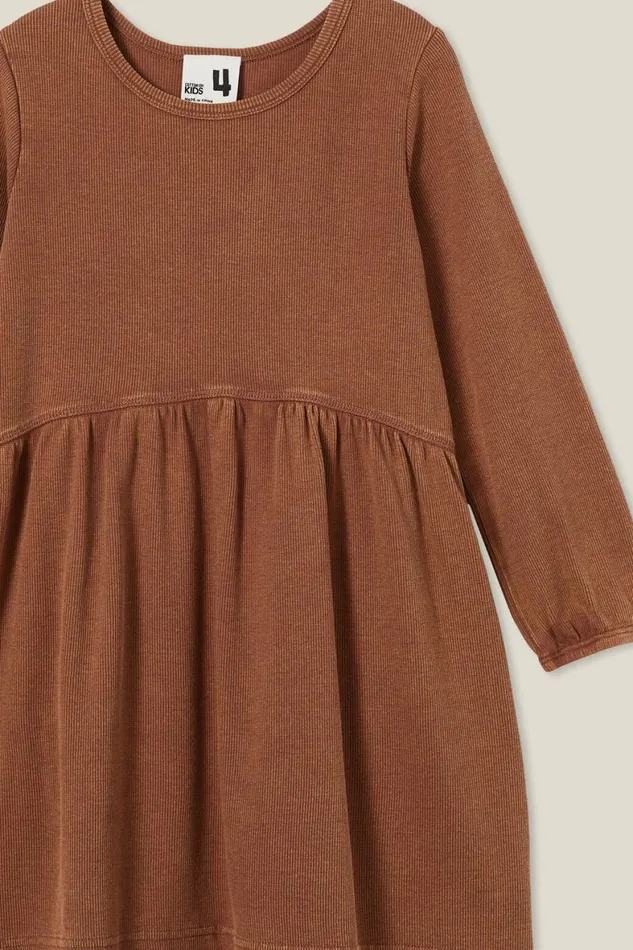 Girls 214 Dresses Cotton On Savannah Long Sleeve Dress Coco Jumbo Ribsnow Wash