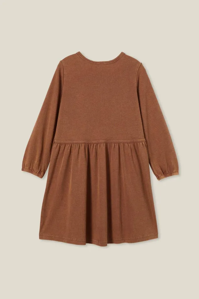 Girls 214 Dresses Cotton On Savannah Long Sleeve Dress Coco Jumbo Ribsnow Wash