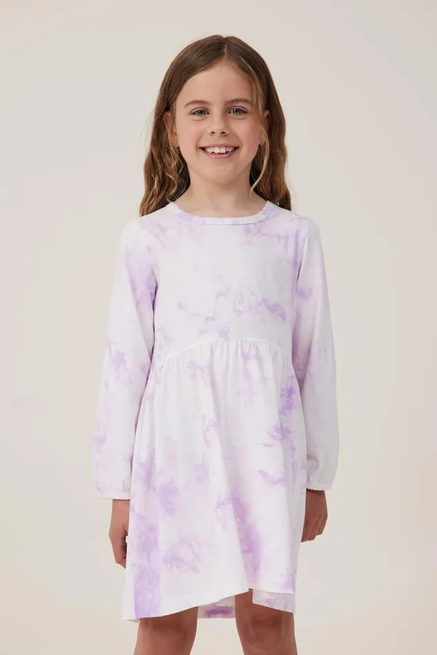 Girls 214 Dresses Cotton On Savannah Long Sleeve Dress Lilac Drop Tie Dye