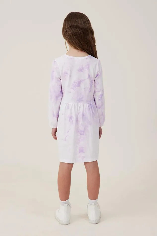 Girls 214 Dresses Cotton On Savannah Long Sleeve Dress Lilac Drop Tie Dye