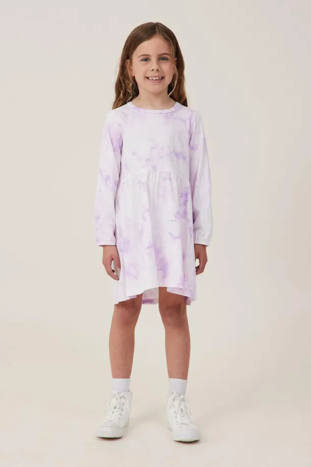 Girls 214 Dresses Cotton On Savannah Long Sleeve Dress Lilac Drop Tie Dye