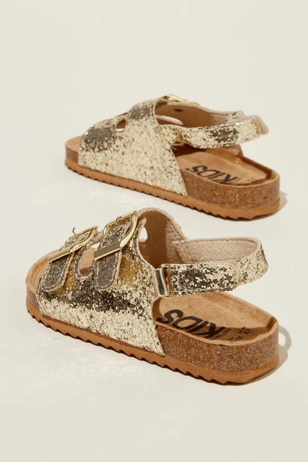 Girls 214 Flats and Sandals Cotton On Theo Sandal Gold Chunky Glitter